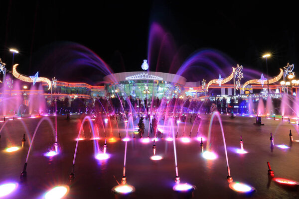 Colorful fountain in night