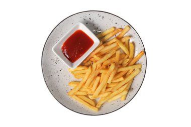 Beyaz tabakta patates kızartması.