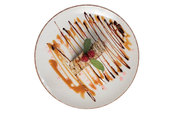 Малиновый Десерт Белой Тарелке Вид Сверху — стоковое фото