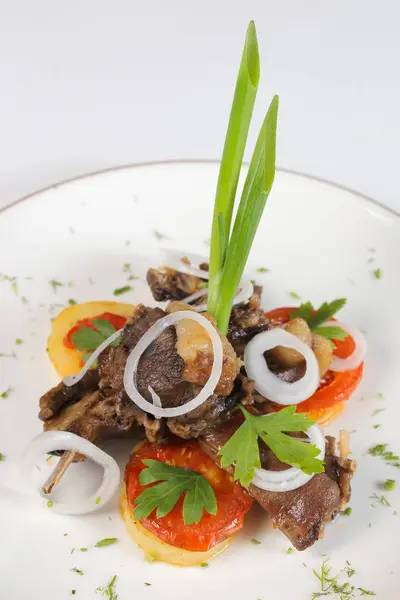 Viande Avec Légumes Pommes Terre Close — Photo