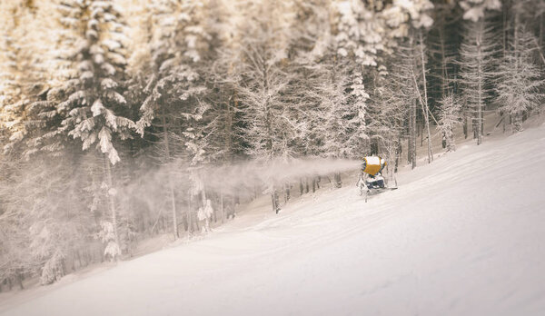 The snow-gun is making snow 