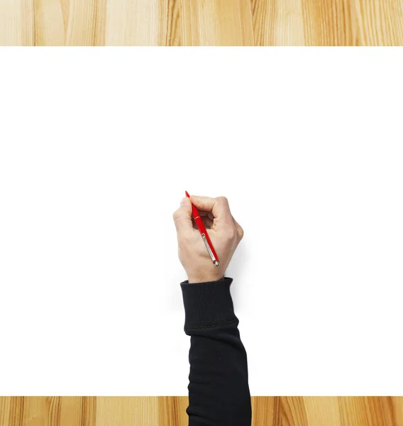 Ecriture de femme sur le papier blanc sur le bureau en bois — Photo