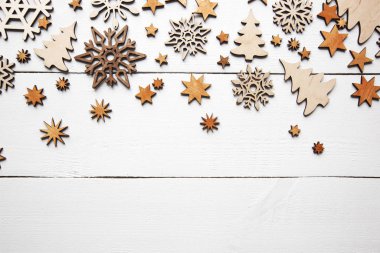 Bir sürü küçük ahşap kaplamalı güzel Noel arkaplanı.