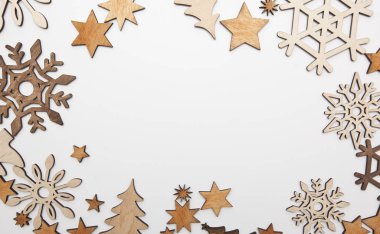 Bir sürü küçük ahşap kaplamalı güzel Noel arkaplanı.