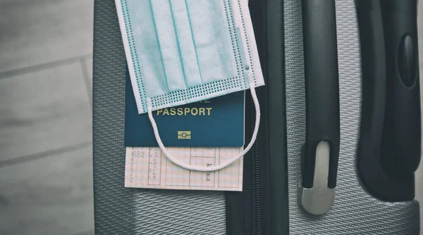 Ticket Passport Medical Mask Essential Thing Travel Post Covid Time — Stock Photo, Image