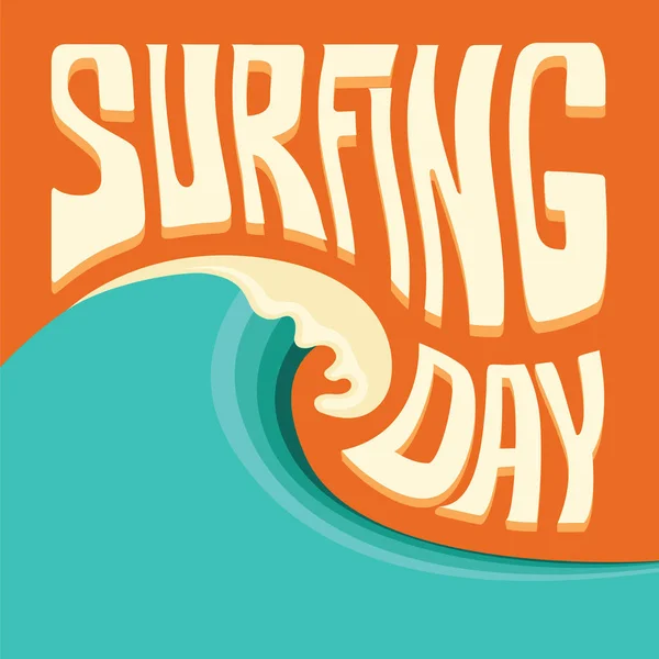 Surfing background with big ocean wave and text — Stock Vector