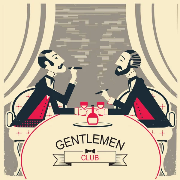 Illustration eines Gentleman-Clubs mit zwei rauchenden und sprechenden Männern — Stockvektor