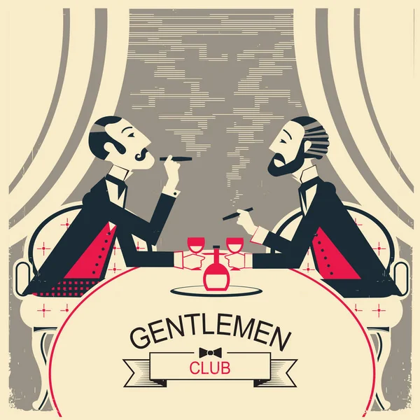 Иллюстрация клуба джентльменов с двумя мужчинами, курящими и разговаривающими — стоковый вектор