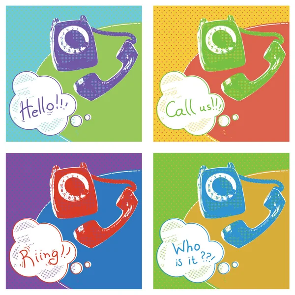 Retro telephone.Vector pop art color illustration — Stock Vector