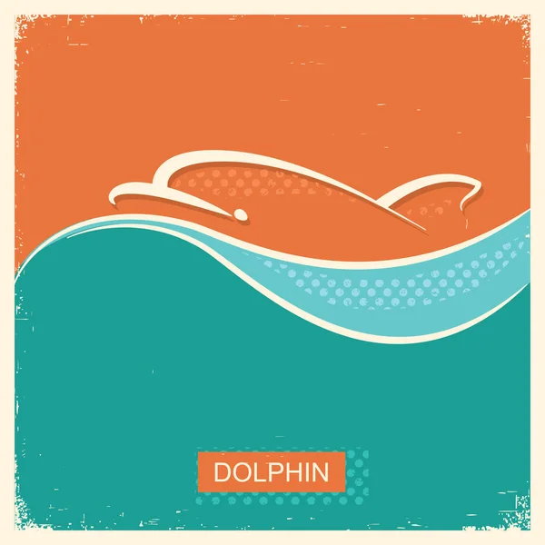 Dolphin symbol poster with blue sea wave background. — Stock Vector