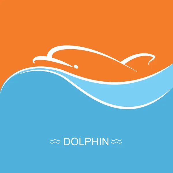 Dolphin symbol na pozadí vlny modré moře. — Stockový vektor
