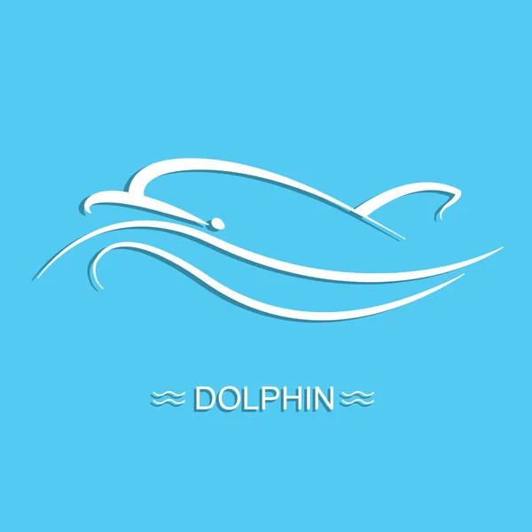 Dolphin logo on blue sea background.Vector flat illustration for — Stock Vector