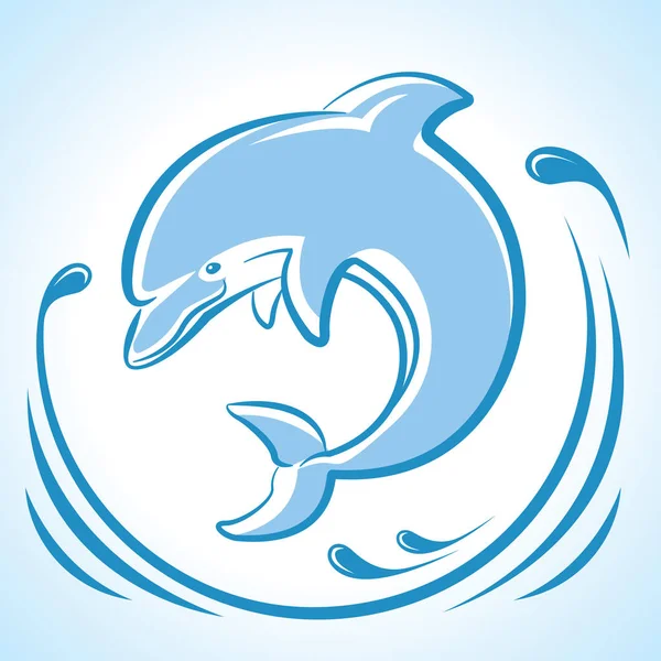 Dolphin jumping in water waves.Vector isolated on white — Stock Vector