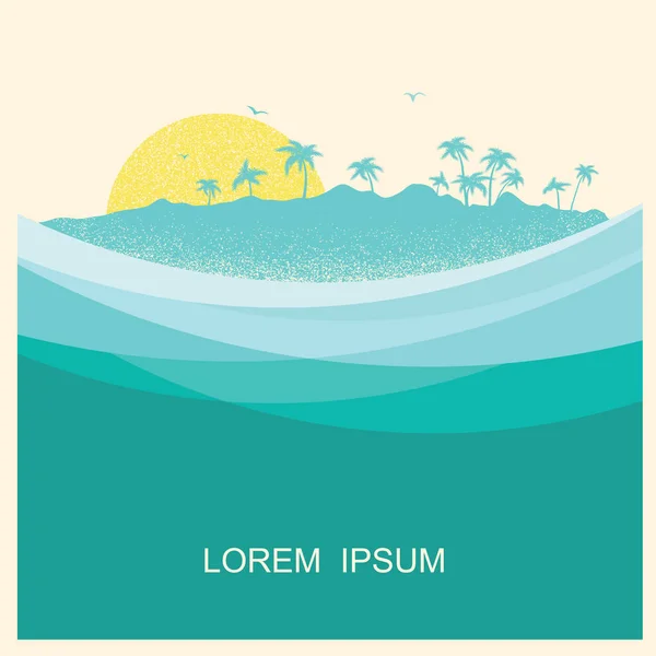 Île tropicale avec palmes.Vector affiche de style vintage — Image vectorielle