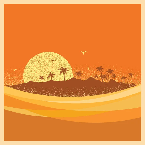 Ilha tropical com palmas e sun.Vector poster — Vetor de Stock