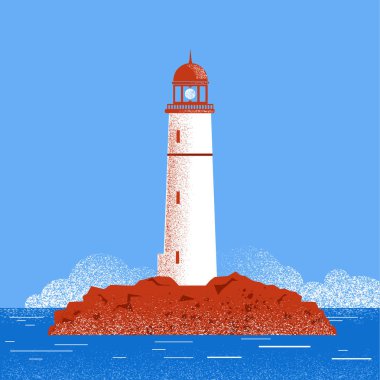 Deniz feneri deniz manzarası illüstrasyon.