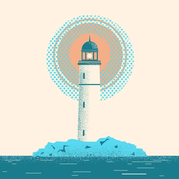 Lighthouse seascape horizon illustration. — Stock Vector