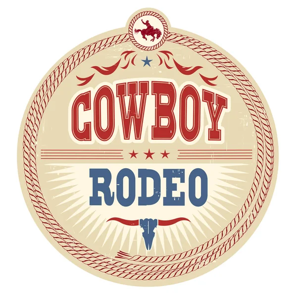 Wild West rodeo label with cowboy text — Stock Vector