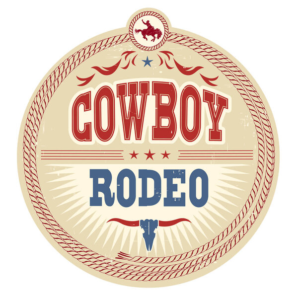 Wild West rodeo label with cowboy text