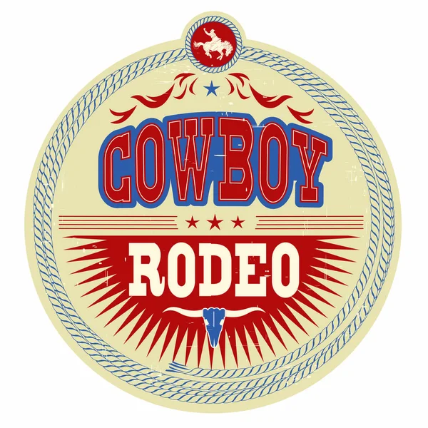 Étiquette rodéo Wild West avec texte de cow-boy et décoration occidentale — Image vectorielle