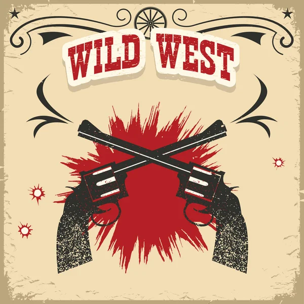 Wild West sfondo con rivoltelle e testo su vecchio textur di carta — Vettoriale Stock