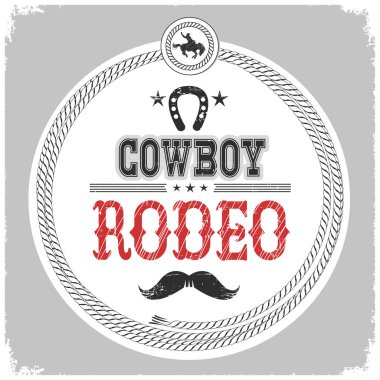 kovboy rodeo etiket üzerinde beyaz izole kovboy decotarion ile.