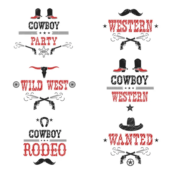 Set van cowboy etiketten en westerse symbolen — Stockvector