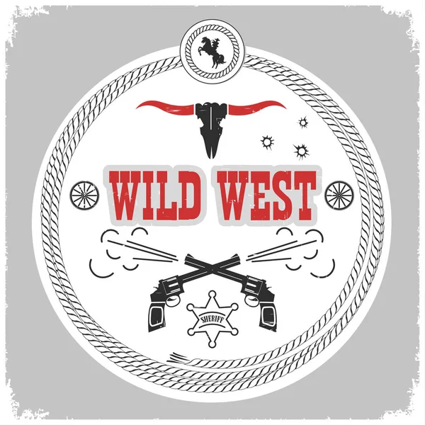 Wild west label with cowboy decotarion isolated on white. — Stock Vector