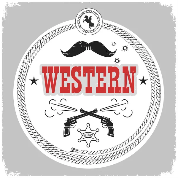 Western label with cowboy decotarion isolated on white. — Stock Vector