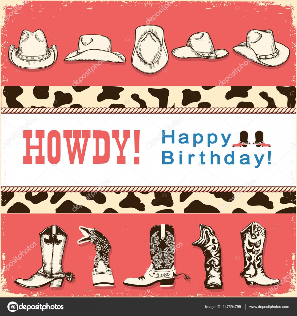 Cowboy Happy Birthday Card With Western Hats And Boots Vector Ch Stock Vector Image By C Geraktv