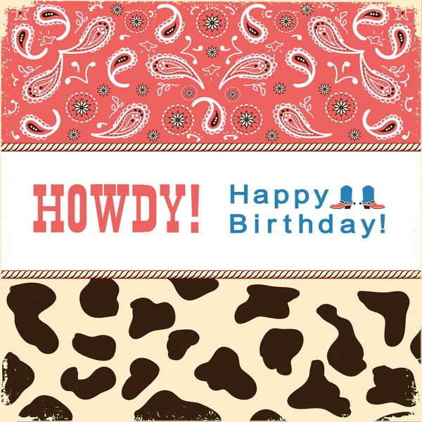 Cowboy cartão de aniversário feliz com text.Vector cartão de criança — Vetor de Stock