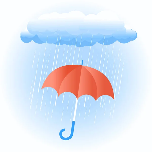 Nuvola di pioggia con ombrello rosso — Vettoriale Stock