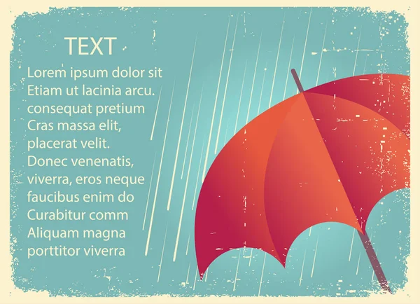 Rain  with red umbrella.Vintage poster on old paper for text — Stock Vector