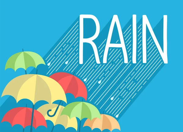 Βροχή φόντο με κομψό κείμενο και ομπρέλες — Διανυσματικό Αρχείο