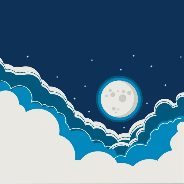 Фон ночного неба с полной луной и облаками — стоковый вектор