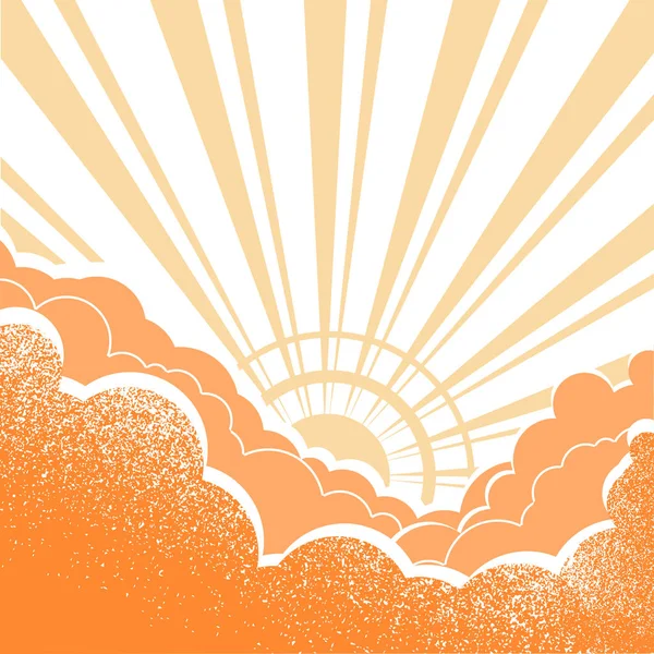 Salida del sol con bellas nubezas.Ilustración vectorial amarilla — Vector de stock