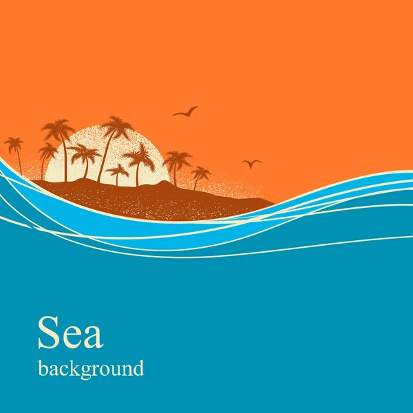 Κύματα του ωκεανού και το τροπικό νησί. Διάνυσμα φόντο — Διανυσματικό Αρχείο