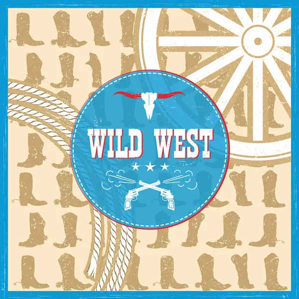 Wild West tarjeta con botas vaqueras decoración y texto — Archivo Imágenes Vectoriales