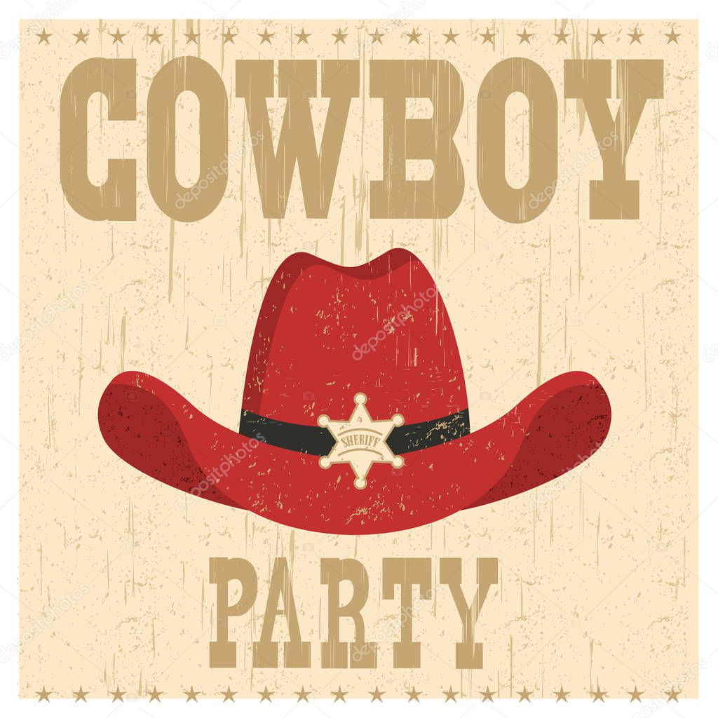 Cowboy party card illustration with western hat