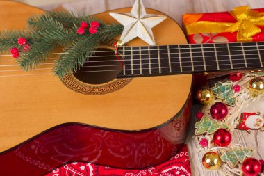 Gitar ve kovboy bandan ile Country Müzik Noel arka plan