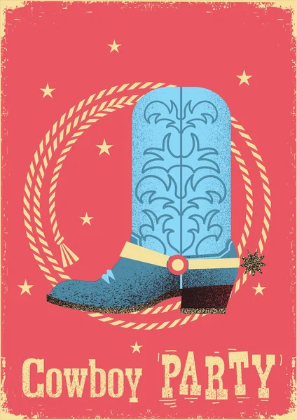 Cowboy party card background with western boot and lasso. — Stock Vector