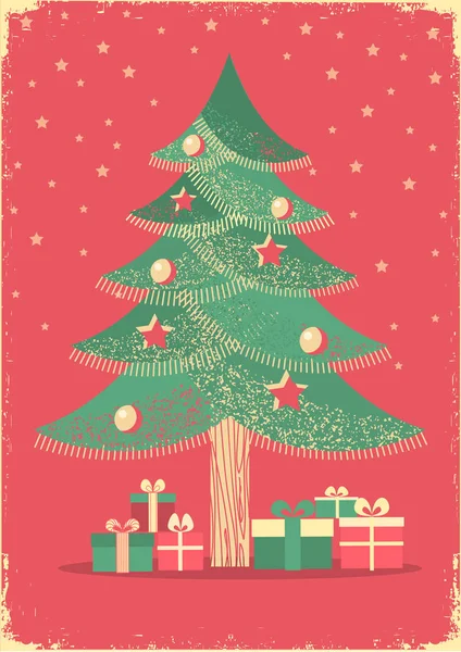 Árvore de Natal.Vector cartão vintage no velho cartaz de papel —  Vetores de Stock