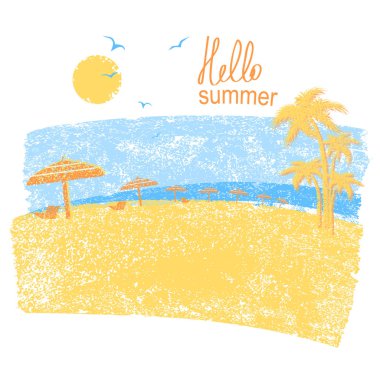 Doğa tropik sahil plaj şemsiyeleri ile. Vektör simge VAC