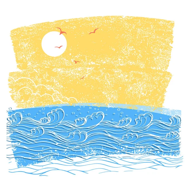 Ondas azuis do mar e céu. Vetor ilustração abstrata da terra do mar —  Vetores de Stock