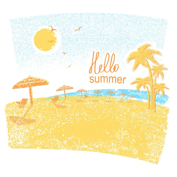Nature tropical beach with beach umbrellas and palms.Vector symb — Stock Vector