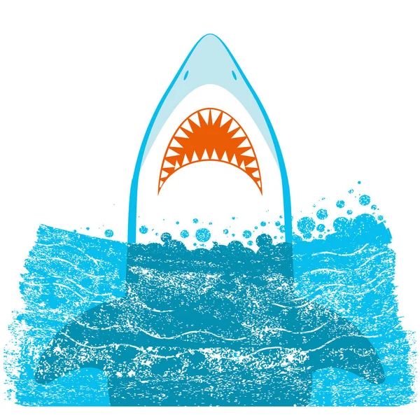 Köpekbalığı jaws. Vektör mavi arka plan illüstrasyon — Stok Vektör