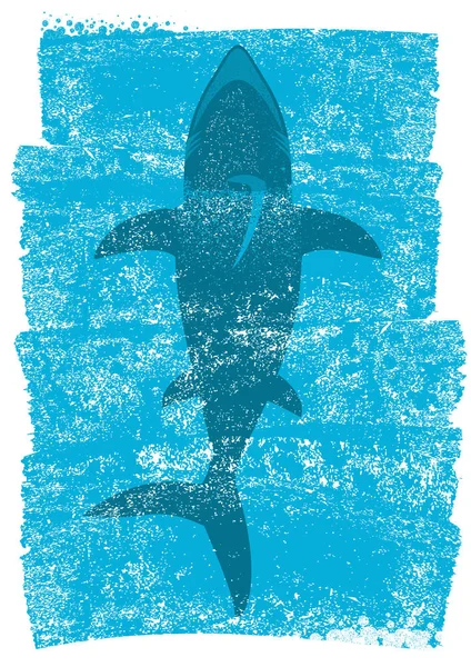 Haai in de oceaan golven. Vector onderwater blauwe achtergrond illustrat — Stockvector