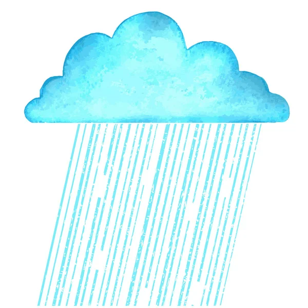 Raining.Vector εικόνα με το σύννεφο μπλε βροχής σε υγρή ημέρα σε λευκό — Διανυσματικό Αρχείο