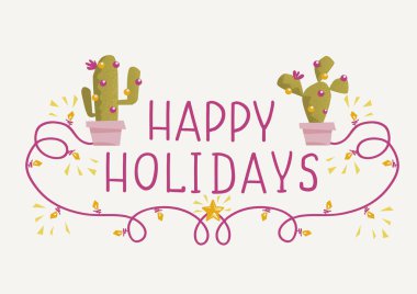 Noel kaktüsü metni. Tatil mesajlı vektör tebrik kartı. Merhaba.