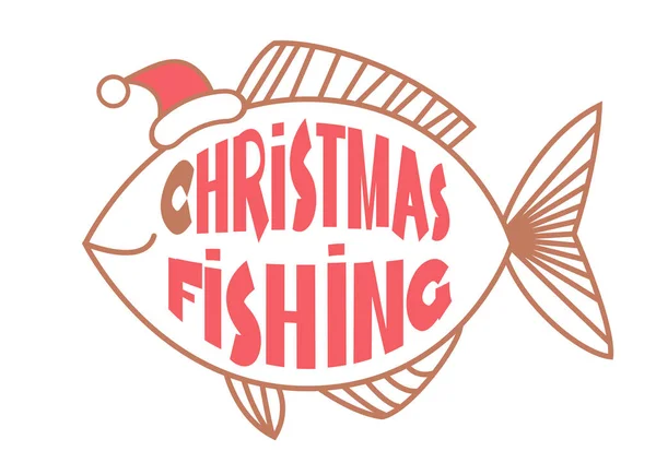Fondo de tarjeta de pesca de Navidad con texto y pescado en Santa ha — Archivo Imágenes Vectoriales